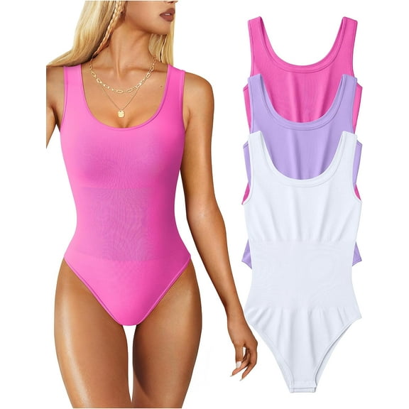 Women's 3 Piece Bodysuits Sexy Sleeveless Round Neck Shapewear Tank Tops Bodysuits