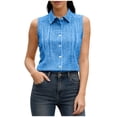 thumbnail image 4 of Womens Sleeveless Button Down Shirts Summer Casual Collared V Neck Blouse Loose Fit Work Tops Work Blouses For Women, 4 of 7