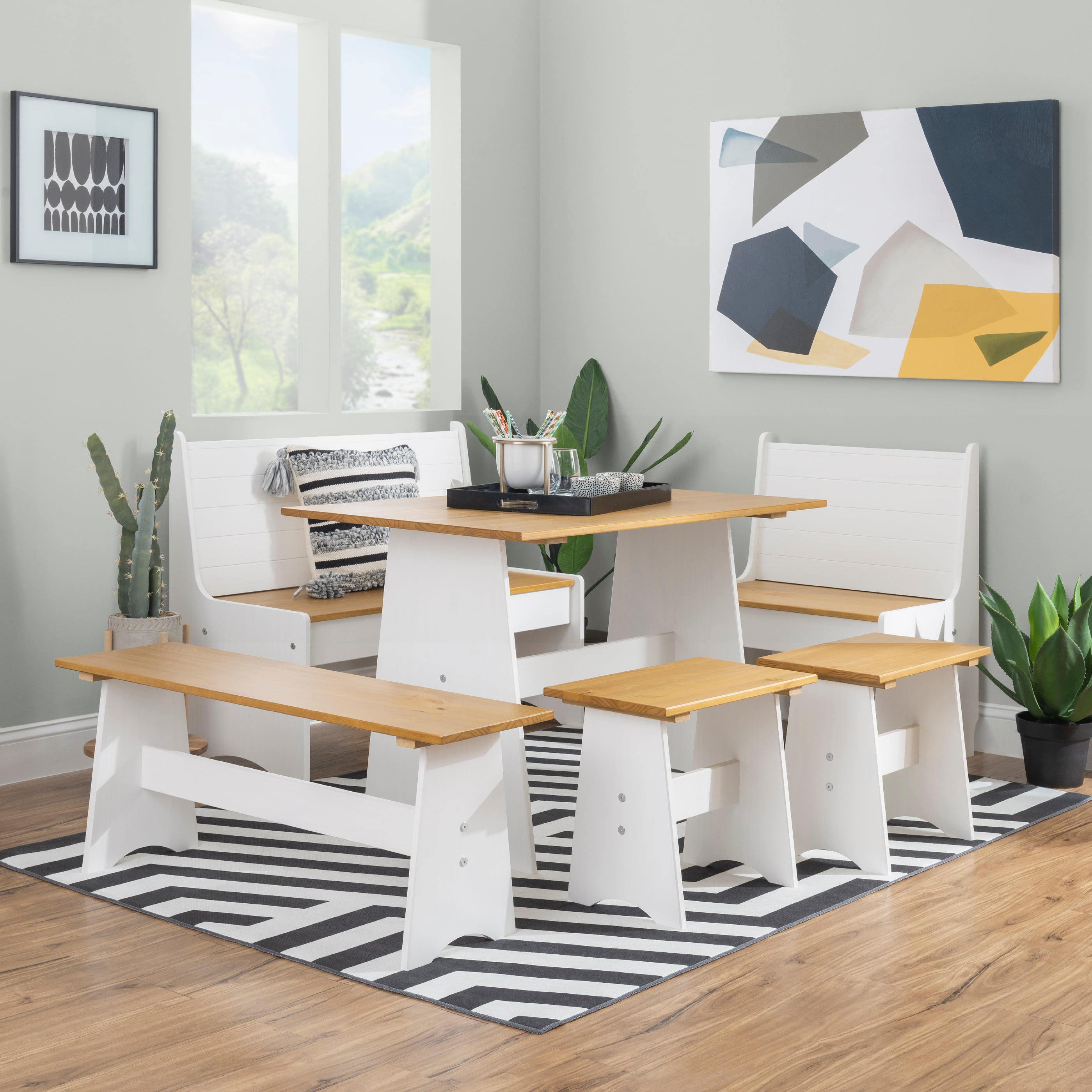 Linon Kasey Indoor Backless Dining Bench with Storage, Honey/White