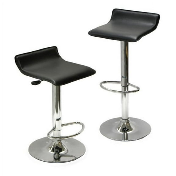 Contemporary Home Living Set of 2 Black Spectrum Leather Air – Lift Swivel Stool with footrest,