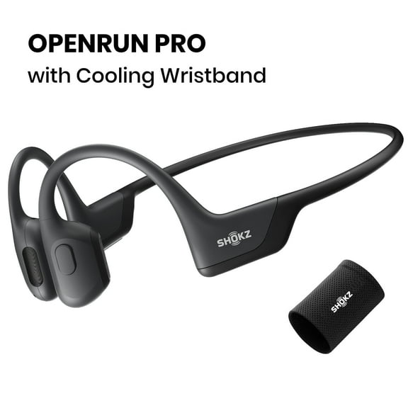 Shokz OpenRun Pro Premium Bone Conduction Open Ear Bluetooth Headphones for Sports with Cooling Wristband (Black)