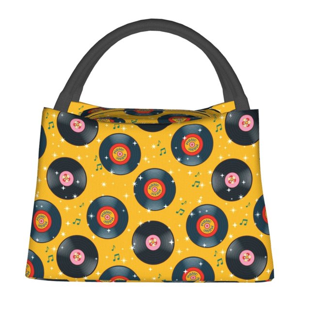 Fotbe Retro Vinyl Records Bolsa Térmica Portátil con Estampado, Bolsa de Entrega de Alimentos Aislada, Bolsa Reutilizable de Gran Capacidad para Comidas y Supermercado