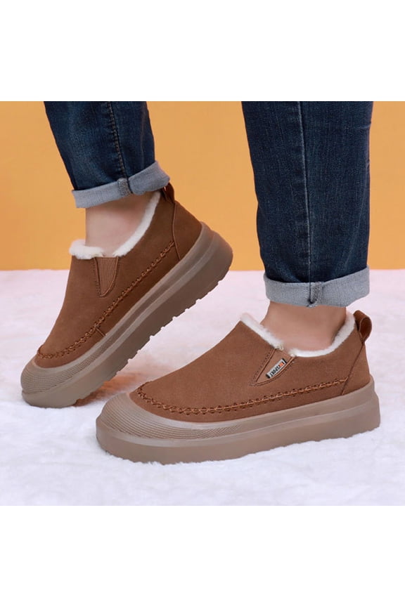 Mens Winter Warm Slip-on Casual Shoes - Khaki Cloth Upper with Plush Fleece Lining, Anti-Slip Thick Sole, Low-Top Stitched Detail, Sizes 39-45,Size 39