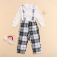 thumbnail image 2 of Gureui Toddler Baby Girls Outfits, Long Sleeve White Ribbed T-Shirt Tops+Plaid Suspender Trousers, 2 of 7