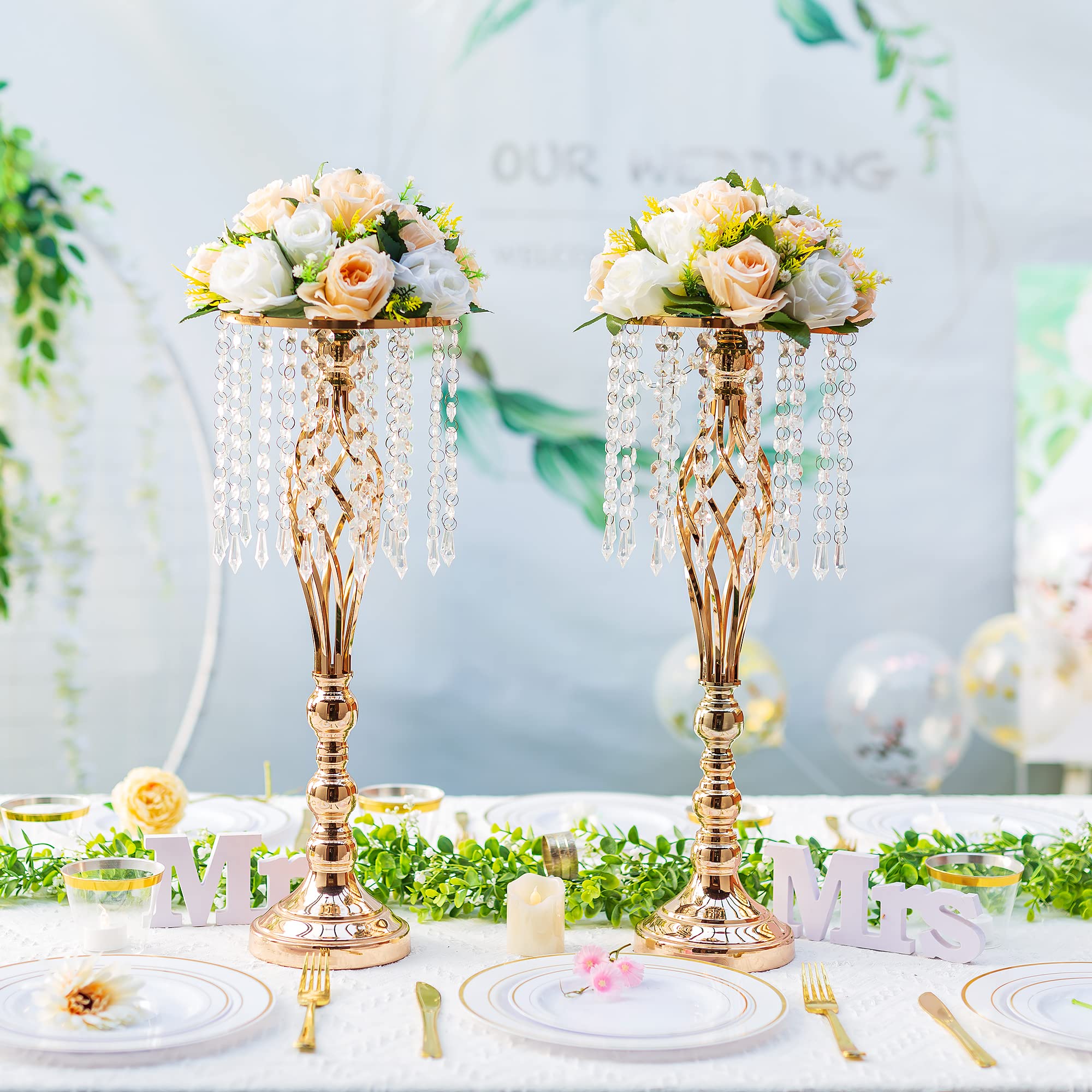 Nuptio Crystal Gold Wedding Centerpiece Vases, 2-Piece photo 2