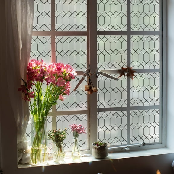 DKTIE 17.7" x 78.7" Gemstone Texture Patterns, Exquisite and Beautiful Window Film Anti UV Heat Blocking Static Cling Removable Decorative Window Privacy Film for Bathroom and Bedroom