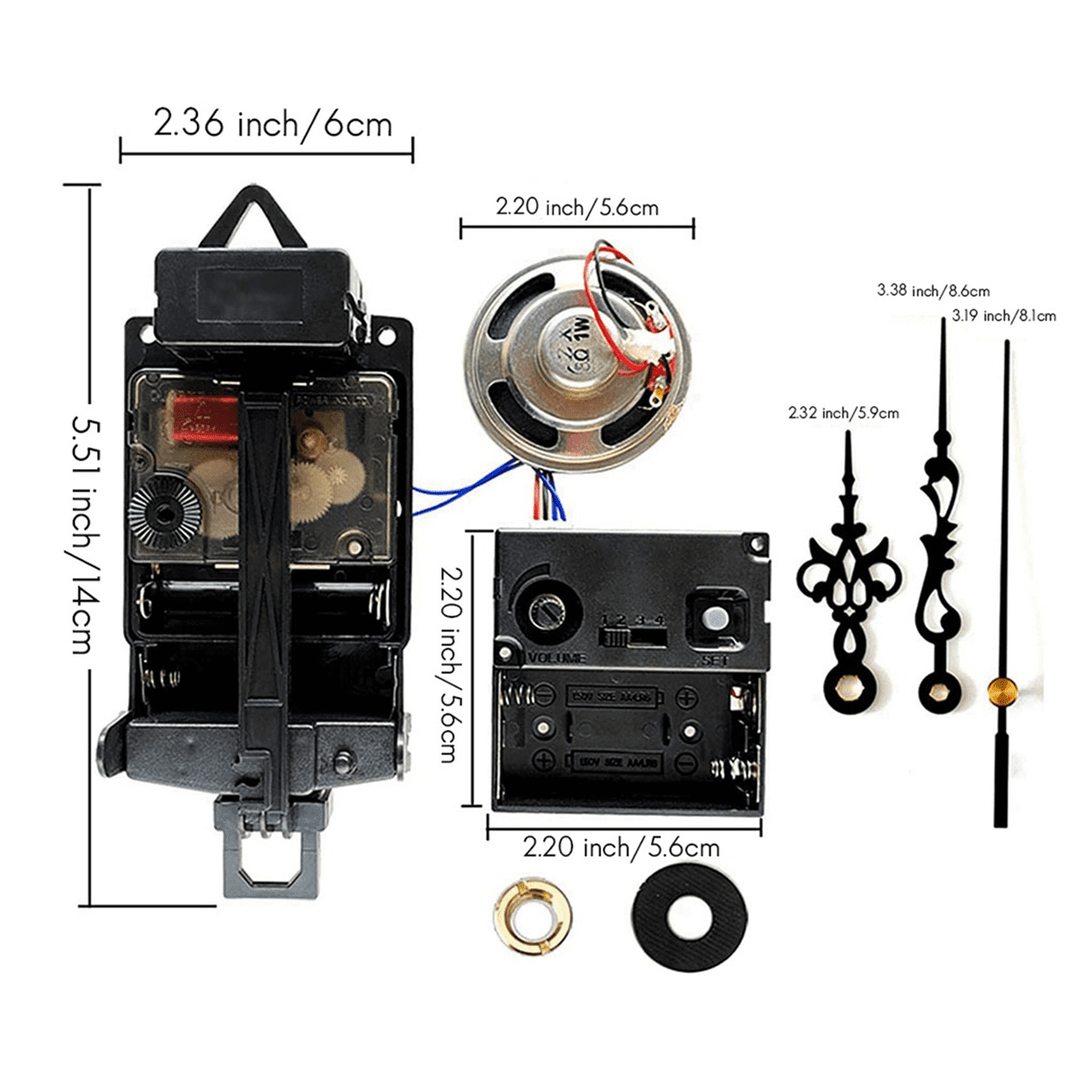 3X Quartz Pendulum Clock Movement with Black Hands,with Music Box Speaker,Battery Operated,Melody Mechanism for Clock