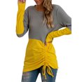 thumbnail image 4 of Women Colorblock Drawstring Hem Crew Neck Long Sleeve Knitted Top, 4 of 7