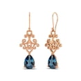 thumbnail image 2 of 7x5 MM Pear Shape London Blue Topaz 925 Sterling Silver Rose Vermeil Filigree Dangle Drop Valentines Day Gifts Women Earring, 2 of 4