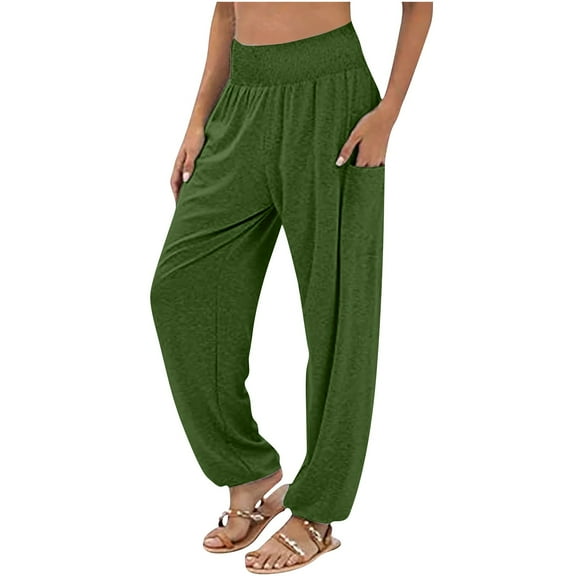 ZACPNCV Womens Loose Wide Leg Pants Solid Color Sports Loose Casual Wide Leg Leggings Olive Green