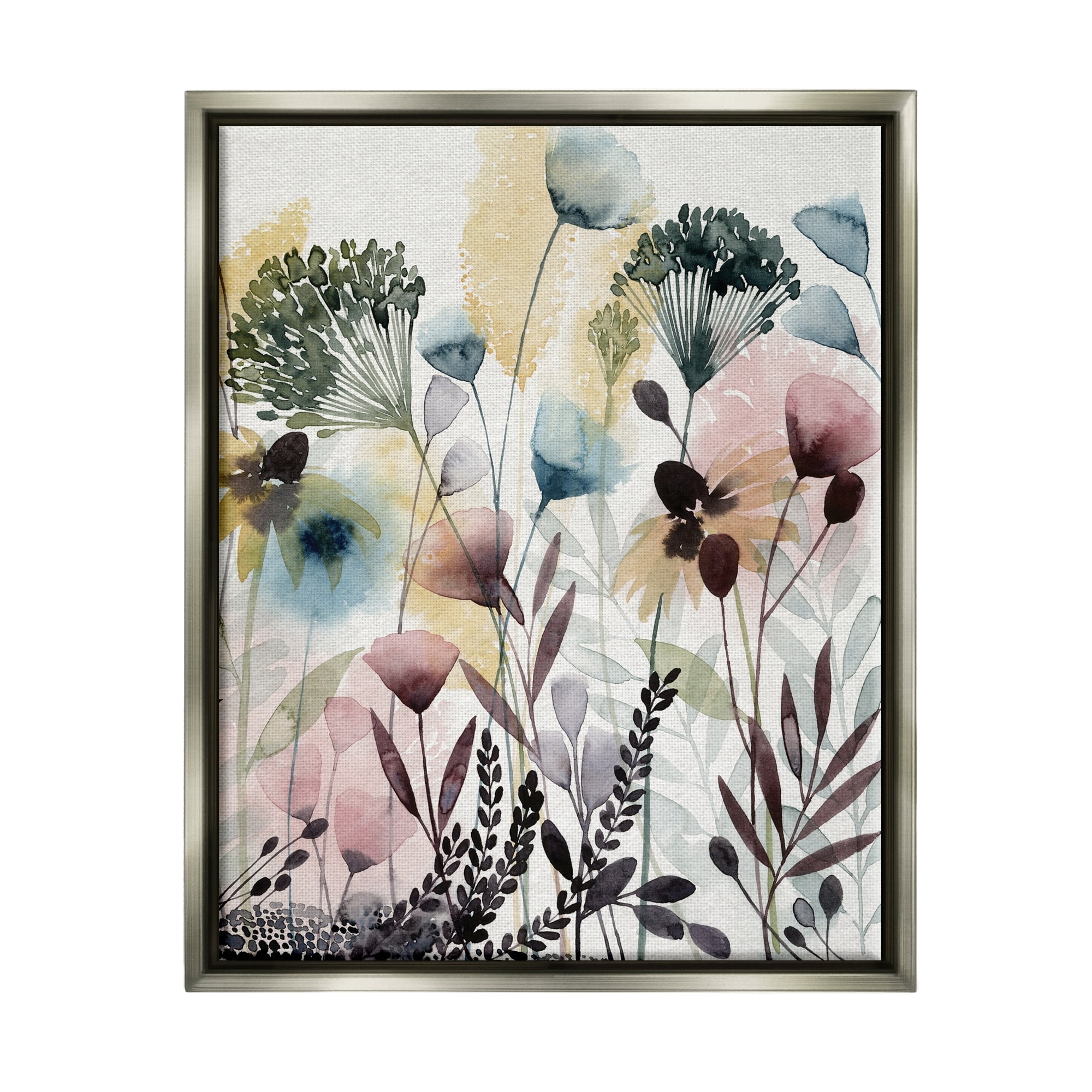 Stupell Industries Wild Florals Opaque Layers Soft Watercolor Pink Blue Luster Gray Framed Floating Canvas Wall Art, 16x20, by Grace Popp