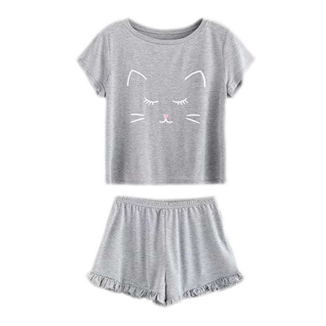 tredstone Vêtements de Nuit Décontractés pour Femmes Pyjama à Manches Courtes Cartoon Top Shorts