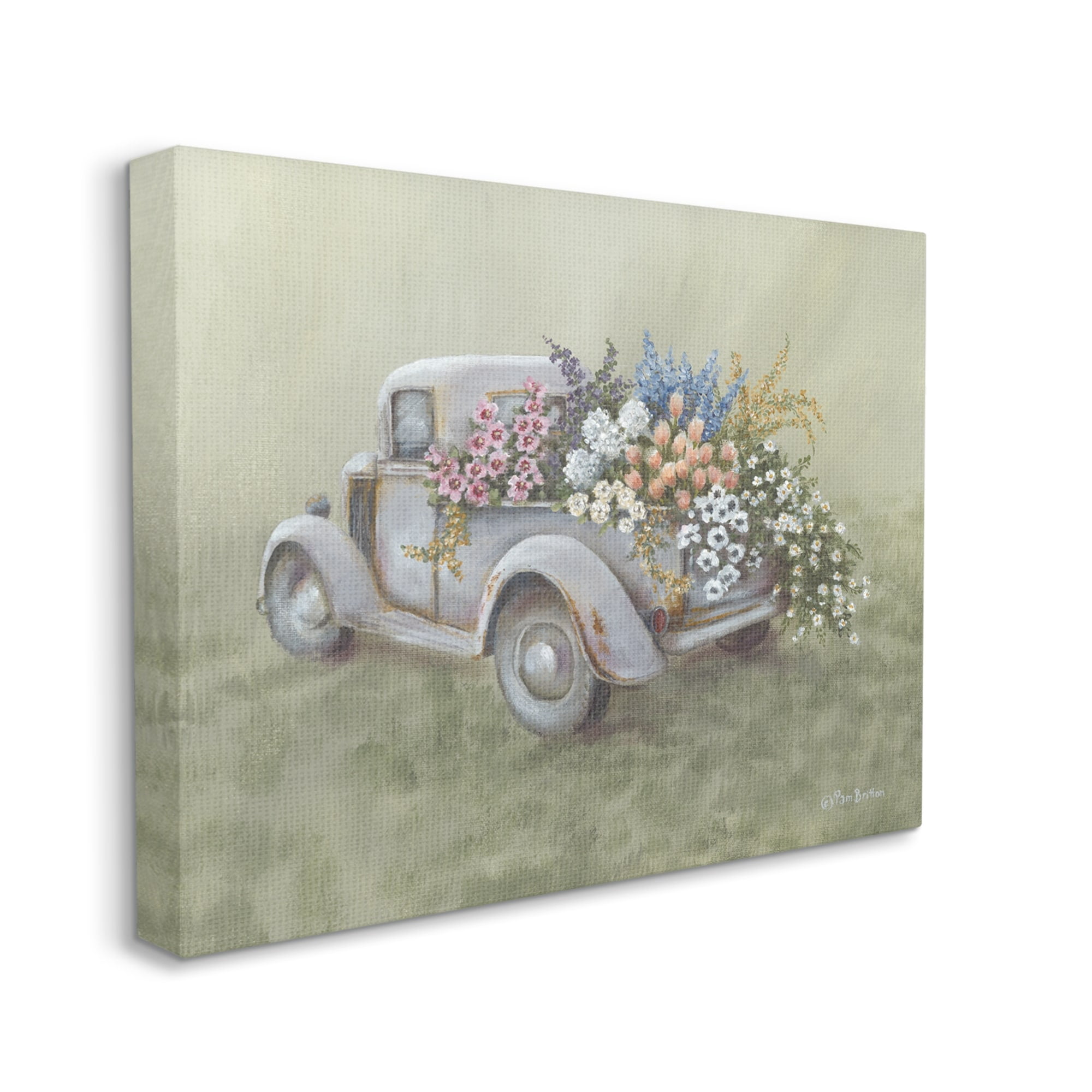 Stupell Farmhouse Flower Buggy Car Transportation Painting Gallery Wrapped Canvas Print Wall Art