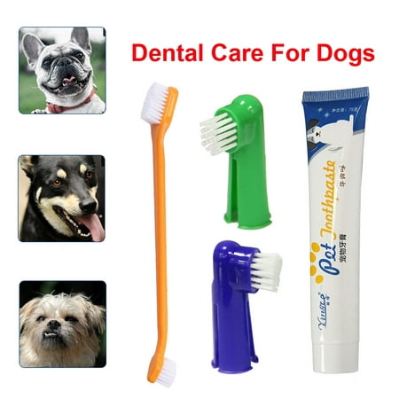 Toothpaste Dental Care Kit with Dual Toothbrush for Oral Hygiene - Pet Dog Puppy Cat Toothbrush Edible Teethpaste 1 Toothpaste+1 Two-head Toothbrush+2 Brush Head(Pet Dog Oral Care