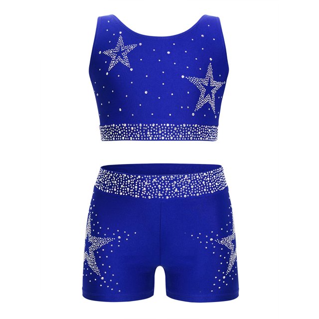 Sxiwei Kids Girls Sequins Rhinestone Sleeveless Crisscross Crop Tops Vest And Shorts Set for Blue 8