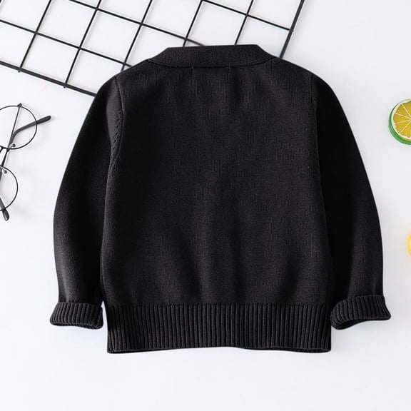 Bxsruta Jacket for Girls, Children's Solid Color Long Sleeved Fleece Knitted Cardigan Long Sleeved V- Neck Sweater for Kids