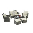 thumbnail image 5 of 6-Piece All Weather Wicker Patio Furniture Set with Glass Coffee Table, Outdoor Sectional Sofa & Ottomans, Waterproof Cushions for Garden Lawn Balcony, Beige, 5 of 9