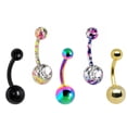 Longbeauty 5pc Surgical Steel Belly Button Rings – 14g Curved Barbells With Cubic Zirconia