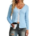 thumbnail image 2 of Kaprioy Womens Cropped Cardigan Knit Shrugs for Dresses Tops V Neck Button Down Fall Fashion Cardigans Sweaters Sky Blue, L, 2 of 9