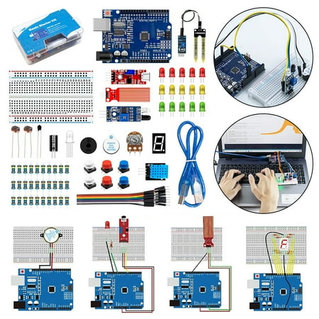 husxh Educational Programming Kit with Breadboard Power Supply Resistors LED Sensors Electronics Basic Starter Kit Electronic DIY Kit for Arduino UNO R3