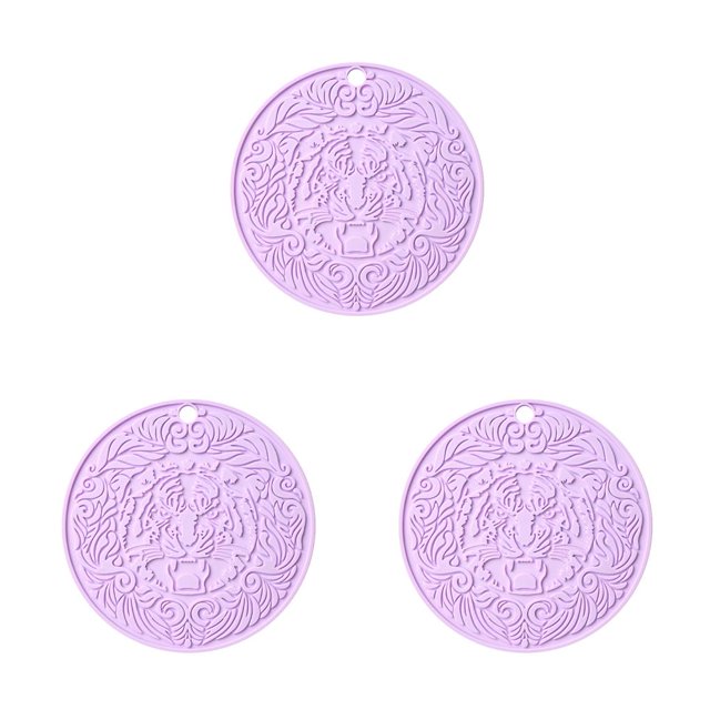 Cateissary Tapete antideslizante para aislamiento térmico, posavasos, soporte para cocina, de comedor, reutilizable, en relieve, morado claro Púrpura claro 3piezas Cateissary CBP255281