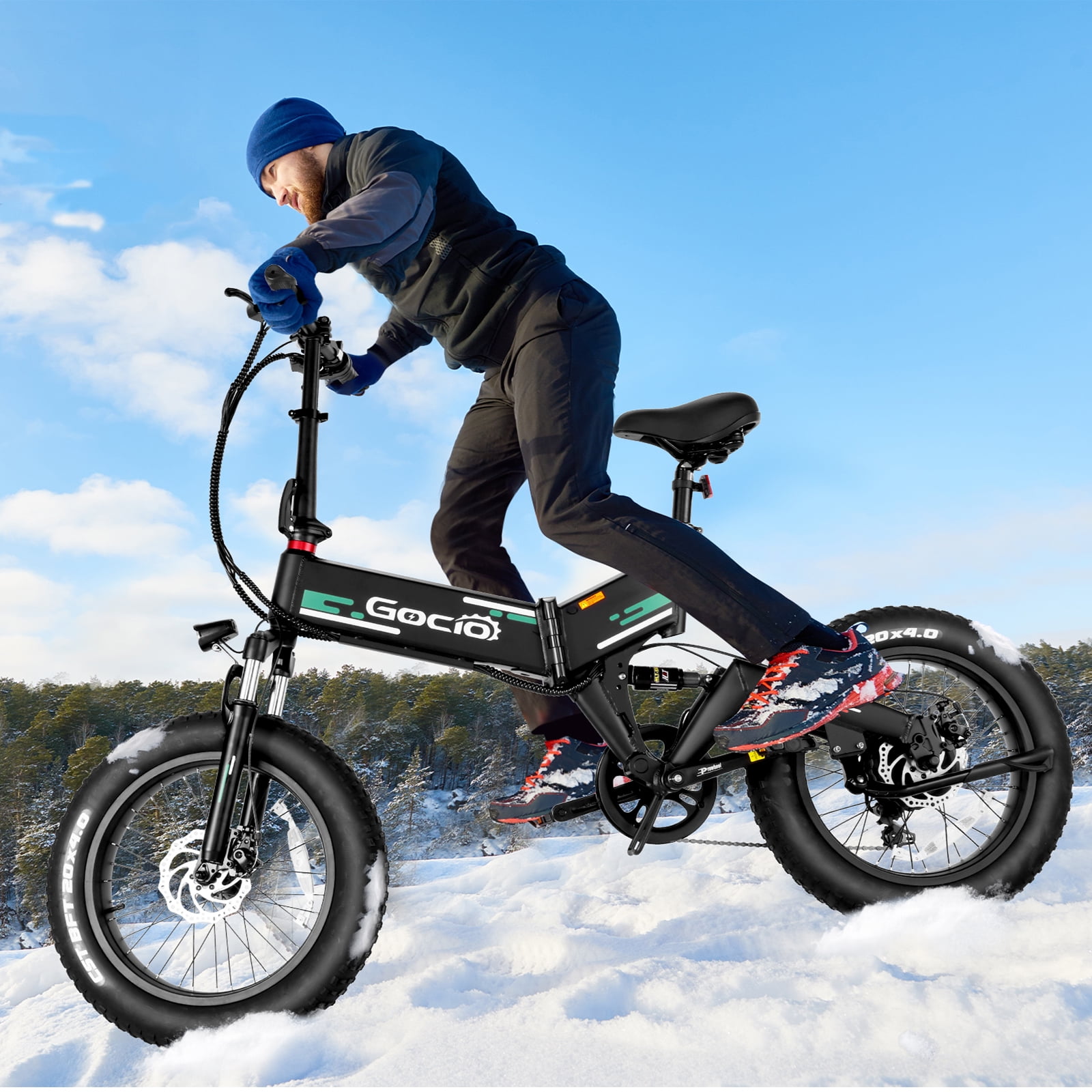Gocio Foldable Electric Bikes Adult 20"x4" Fat Tire Electric Bike, 48V 10.4Ah, 500W Electric Mountain Bike Full Suspension, LCD, Shimano 7 Speed Electric Cruiser Bicycle UL2849 Certified
