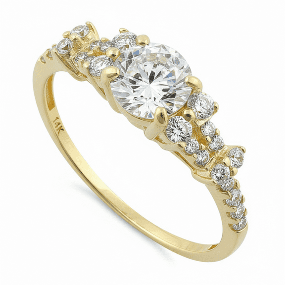 Vinali 14K Solid Yellow Gold Round Cubic Zirconia Engagement Ring for Women – 6mm Center Stone, 0.84ct - Size 5