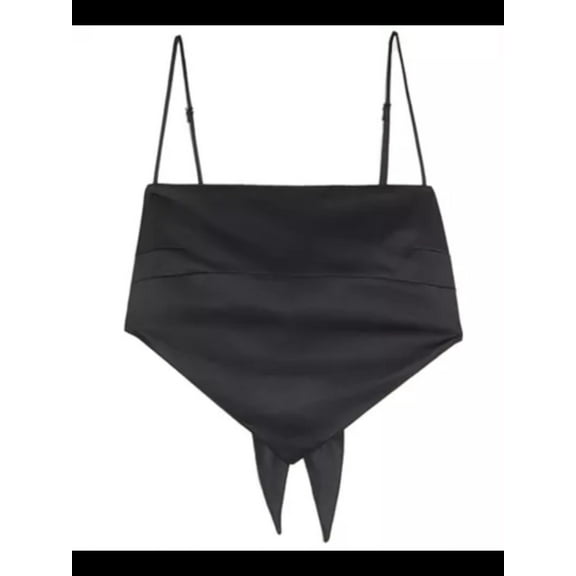 DANIELLE BERNSTEIN Womens Black Tie Spaghetti Strap Square Neck Party Handkerchief Top S