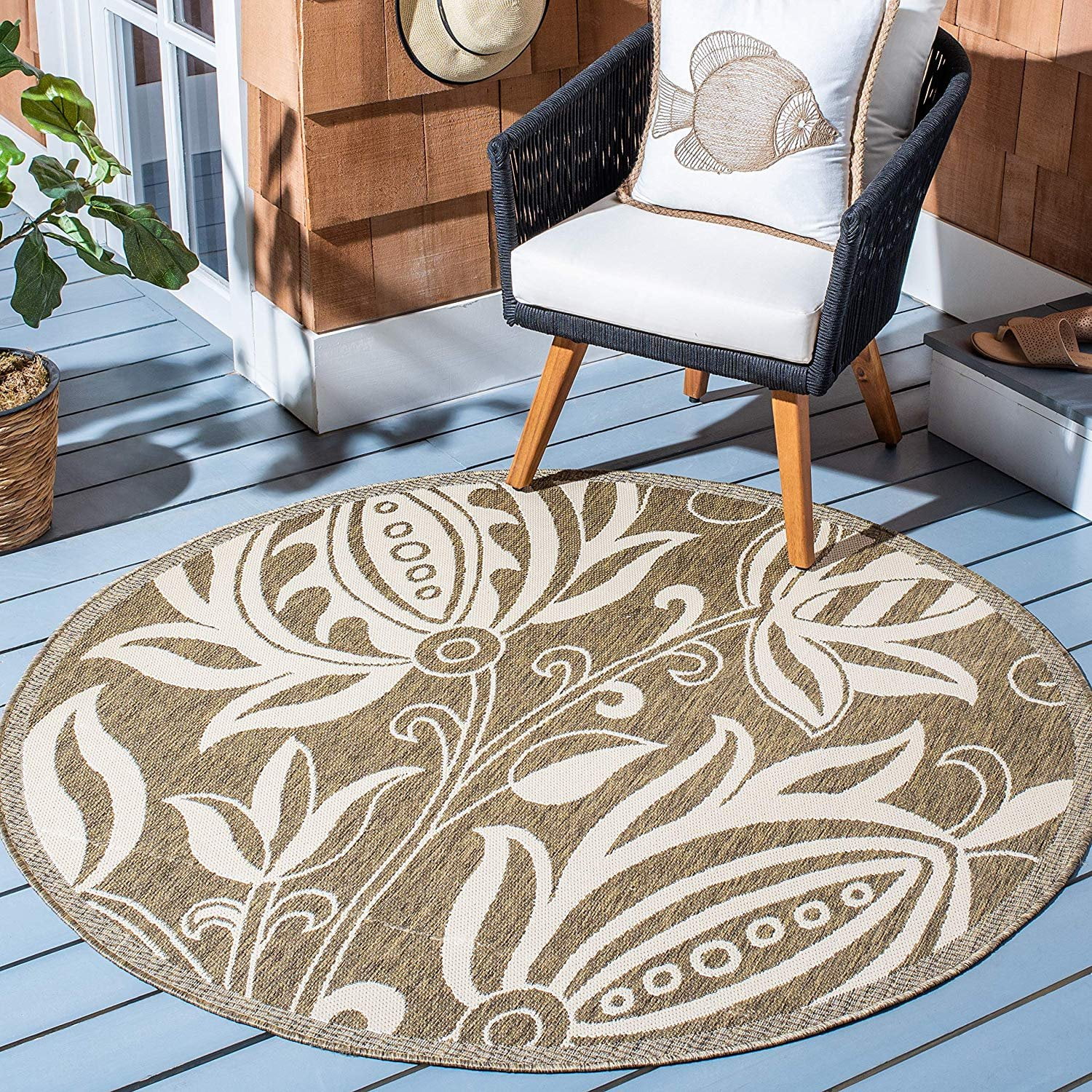 Safavieh Courtyard Collection CY29613009 Brown and Natural Indoor/ Outdoor Round Area Rug (6'7