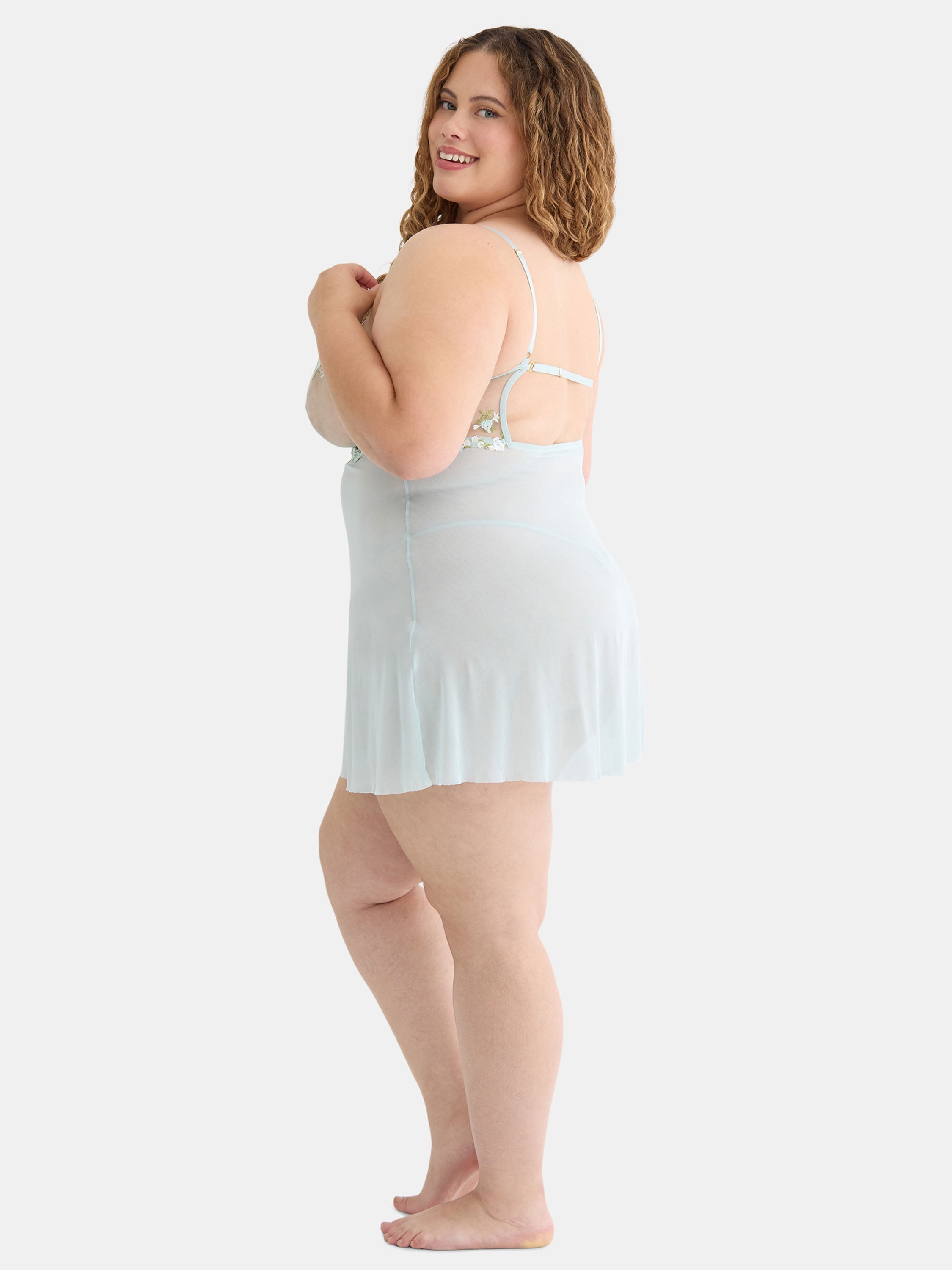 Just Sexy Lingerie Women’s and Women's Plus Bridal, Sheer, Embroidered Babydoll with Mesh G-String, Sizes S-3X