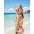 thumbnail image 4 of Huowey Girls Bikini Swimsuit Tow Piece Outfits Floral Print Spaghetti Strap V-Neck Front Ring Ruched Tankini High Waist Fashionable Beach Pool Party Bathing Suit Swimwear,Beige,3-4 Years, 4 of 6