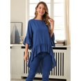 thumbnail image 3 of DARING DIVA Women's High Low 3/4 Bell Sleeve Ruffle Hem Blouse 2XL Dark Blue, 3 of 8