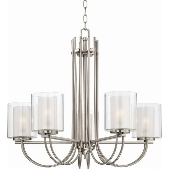 Possini Euro Design Melody Modern Brushed Nickel Chandelier 26 3/4" Wide Curved Arms Clear Frosted Glass 5-Light Fixture Dining Room House Foyer Entryway Kitchen Bedroom Living Room High Ceilings