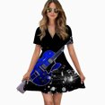 thumbnail image 2 of Blue Guitar Notes Women Dress V-Neck Short Sleeve Flowy Swing Party Midi Dress, 2 of 4