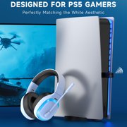 Ecomoment Wireless Gaming Headset for PS5, PC,Switch,Mac with Bluetooth 5.4, 2.4GHz USB PS5 Headset with Mic,Gaming Headphones with RGB Light, 70H Battery Life,White&blue/