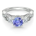 thumbnail image 2 of Gem Stone King 925 Sterling Silver Blue Tanzanite White Topaz and White Moissanite Engagement Ring for Women (1.45 Cttw, Gemstone December Birthstone, Round 6MM and 3MM, Size 7), 2 of 4