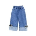 thumbnail image 1 of Pantalones vaqueros de longitud completa para niñas, pantalones rectos de pierna ancha para niños, pantalones holgados y versátiles con cintura elástica, pantalones de poliéster para niñas., 1 of 4