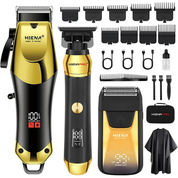 Professional Cordless Hair Clippers for Men, T-Blade Beard Trimmer & Foil Shaver Set, Rechargeable Barber Clipper Kit and Hair Cutting Set, Facial Grooming Kit with LED Display