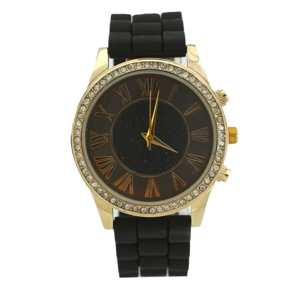OLIVIA PRATT GLITTER AND GOLD DETAIL LEATHER STRAP WATCH