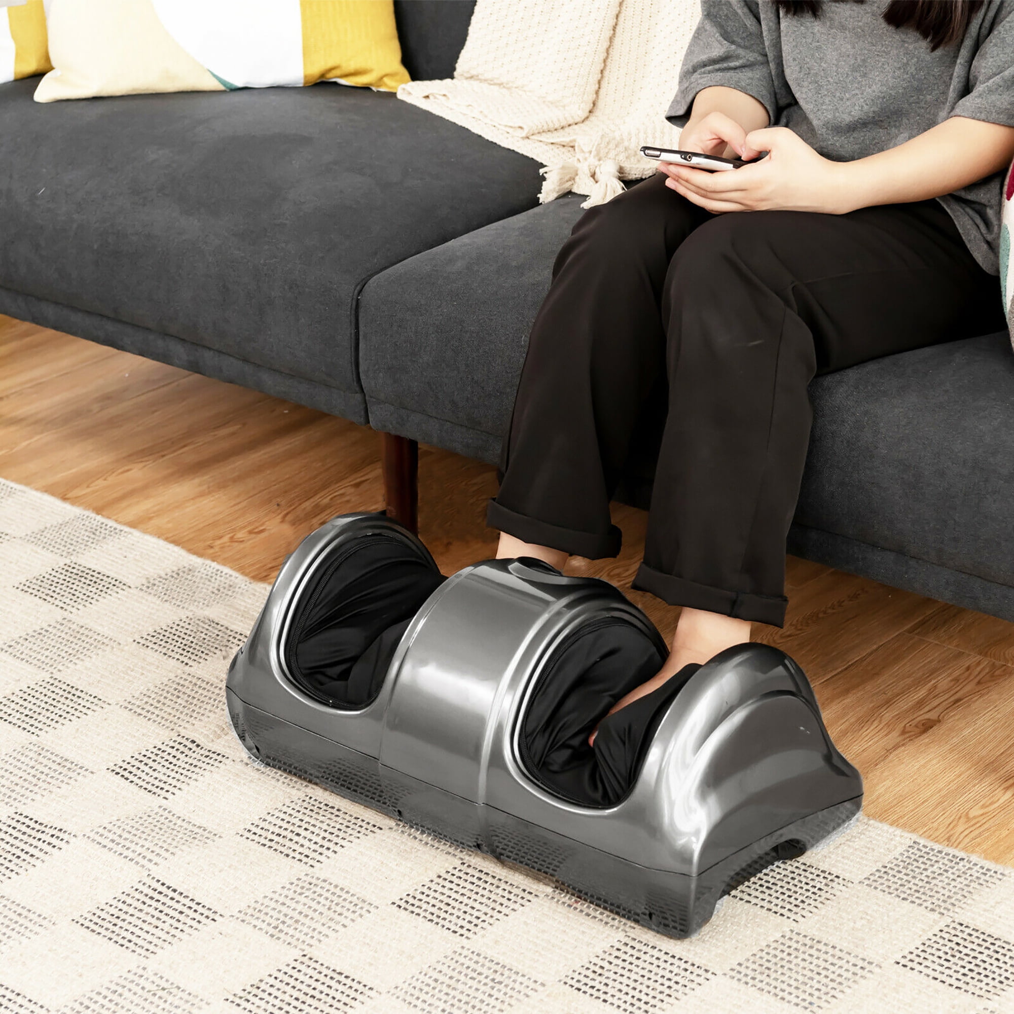 Costway Shiatsu Foot Massager Kneading and Rolling Leg Calf Ankle with Remote Gray