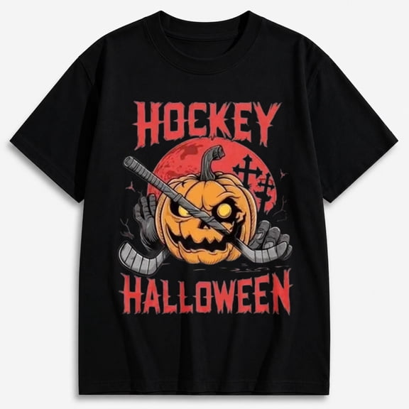 Halloween Shirts for Men, Hockey Jack O Lantern Graphic T-Shirt, Funny Halloween Shirt for Adults