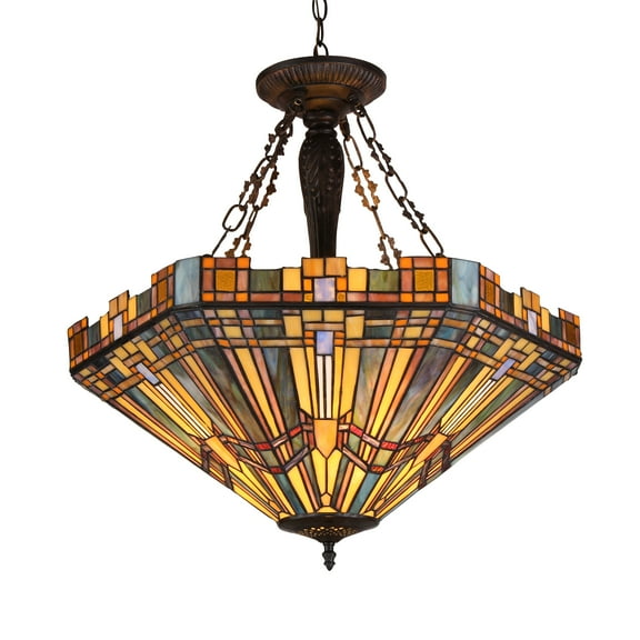 RADIANCE Goods Tiffany-Style 3 Light Mission Inverted Ceiling Pendant Fixture 24" Shade