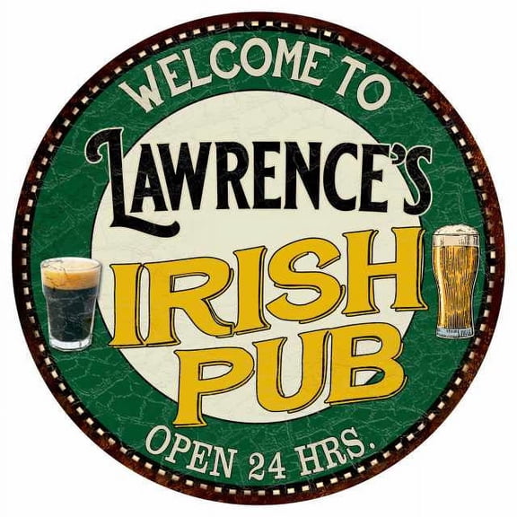 Lawrence's Irish Pub 14" Round Metal Sign Kitchen Bar Wall Decor 100140036476