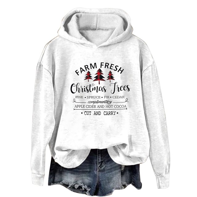 WEAIXIMIUNG Sweat à Capuche Zippé pour Femmes Nouveau Pull de Noël Imprimé Col Rond Manches Longues