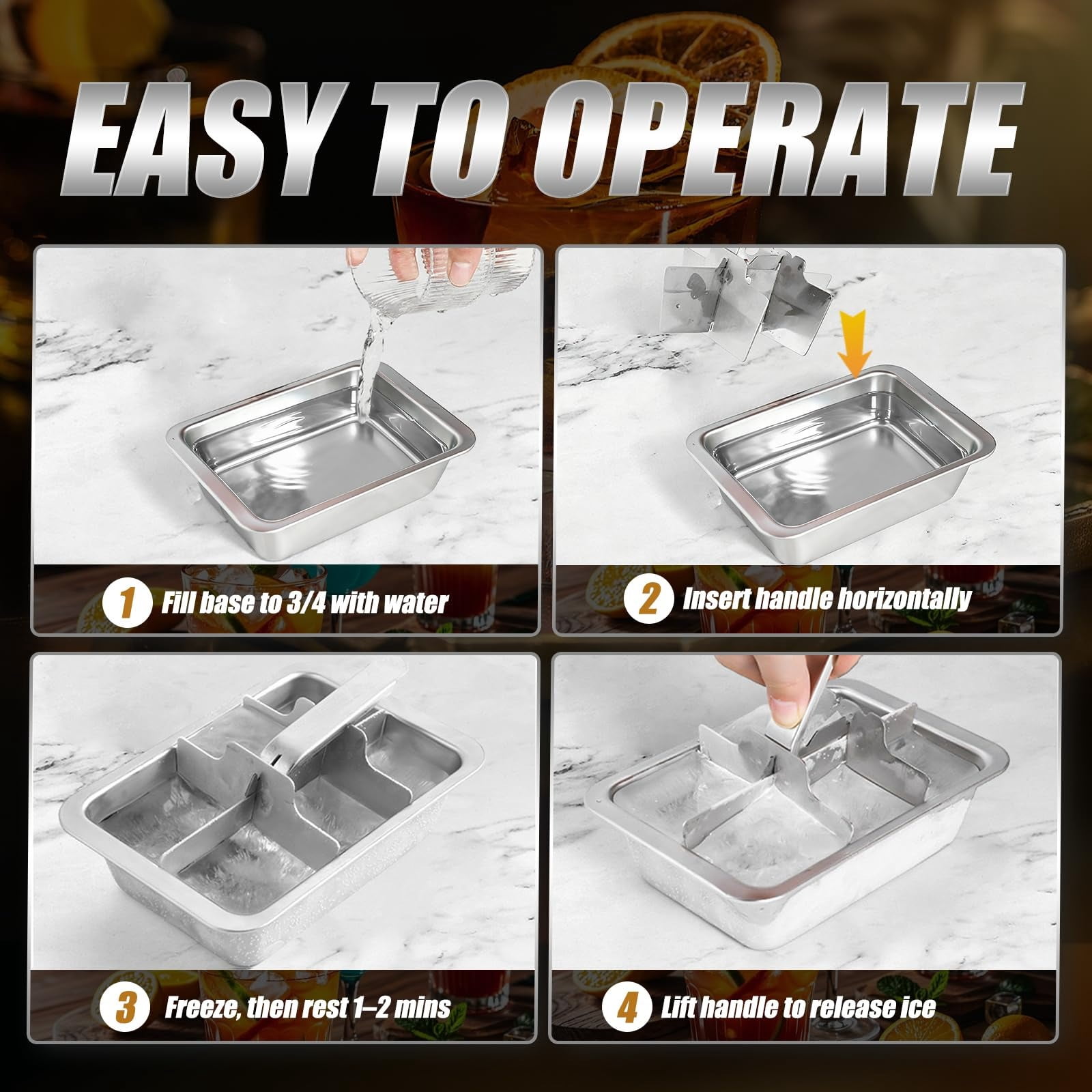 COSANO Ice Cube Trays, Stainless Steel Ice Cube Trays with Easy Release Levers for Professional Drinkers – Portable Reusable Metal Ice Maker for Family Bar Party - Send Goods From Local Warehouse