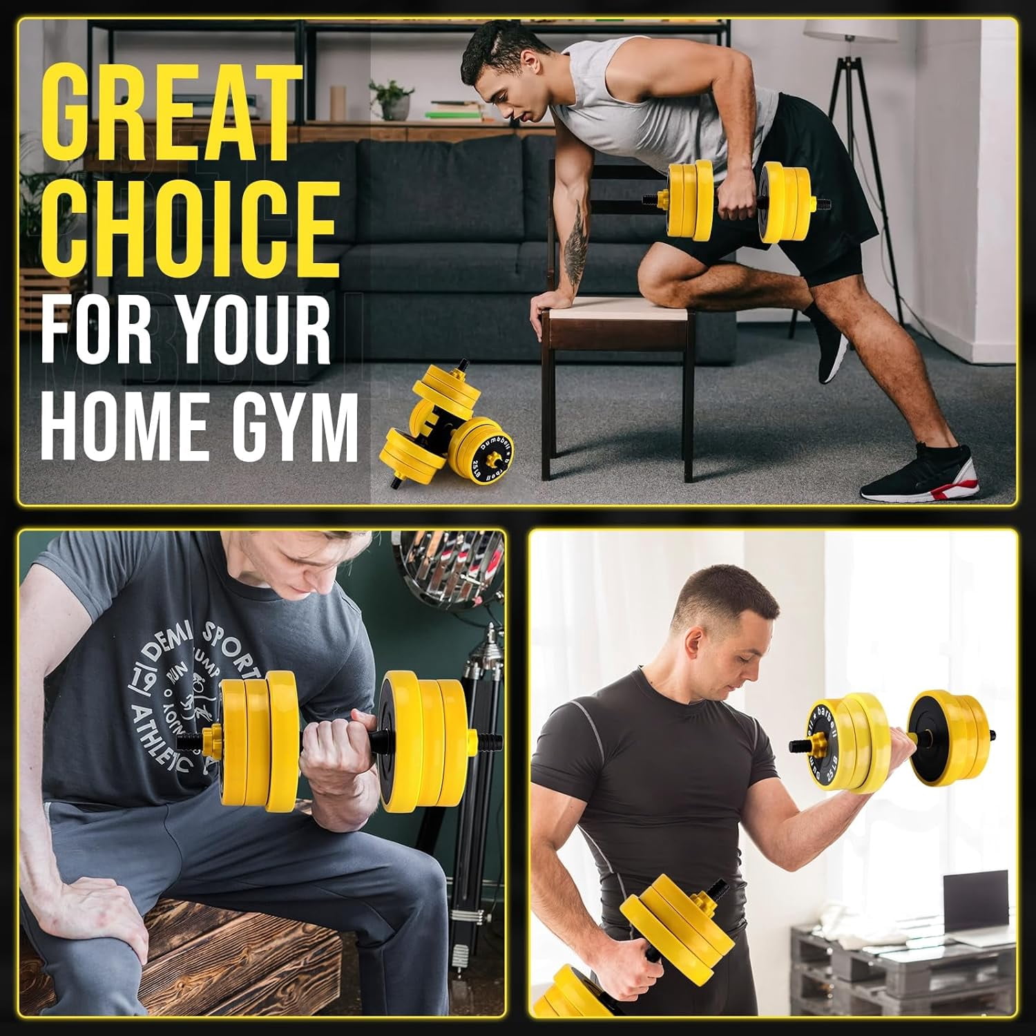 2-IN-1 Adjustable  Set for Home Gym, 44 LBS Weight Set for  and Barbell, Yellow