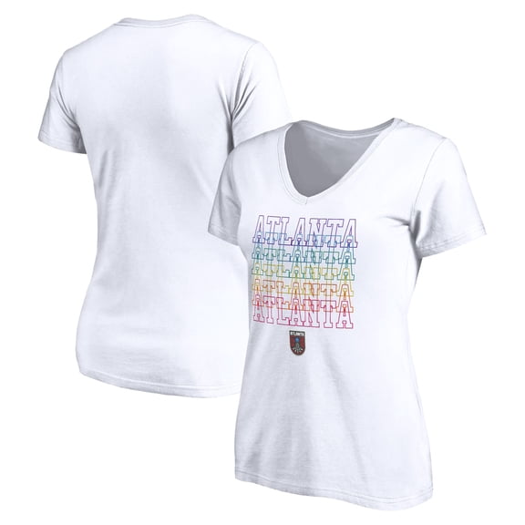 Women's White Atlanta Dream Wordmark Pride V-Neck T-Shirt