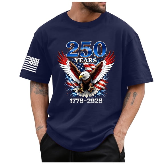 250 Anniversary Usa American Flag Short Sleeve Crew Neck Patriotic Graphic T-Shirts Independence Day Tee Tops (Dark Blue,XL)