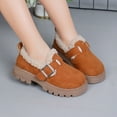 thumbnail image 3 of Dakaela Girl's Loafers Slip on Round Toe Chunky Platform Oxford Fleece Lined Winter School Uniform Dress Shoes for Toddler Little Big Kid Brown 9.5, 3 of 7