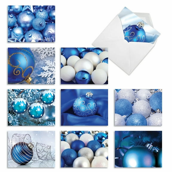 10 Pack Merry Christmas Note Cards With Envelopes - A Blue Xmas